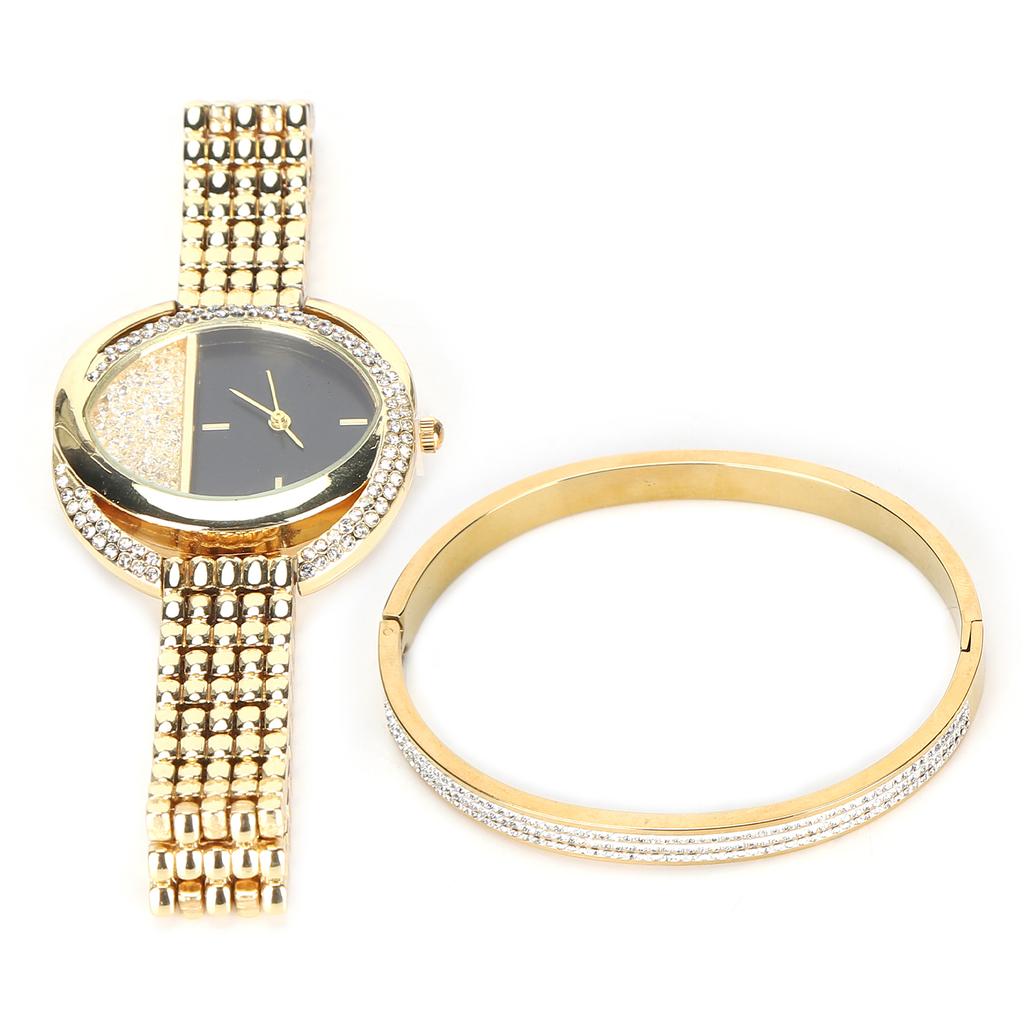 Set Bijuterii Femei Ceas cu Mecanism Quartz Brățară Oțel Titan Set Bijuterii Cadou Aniversar Auriu