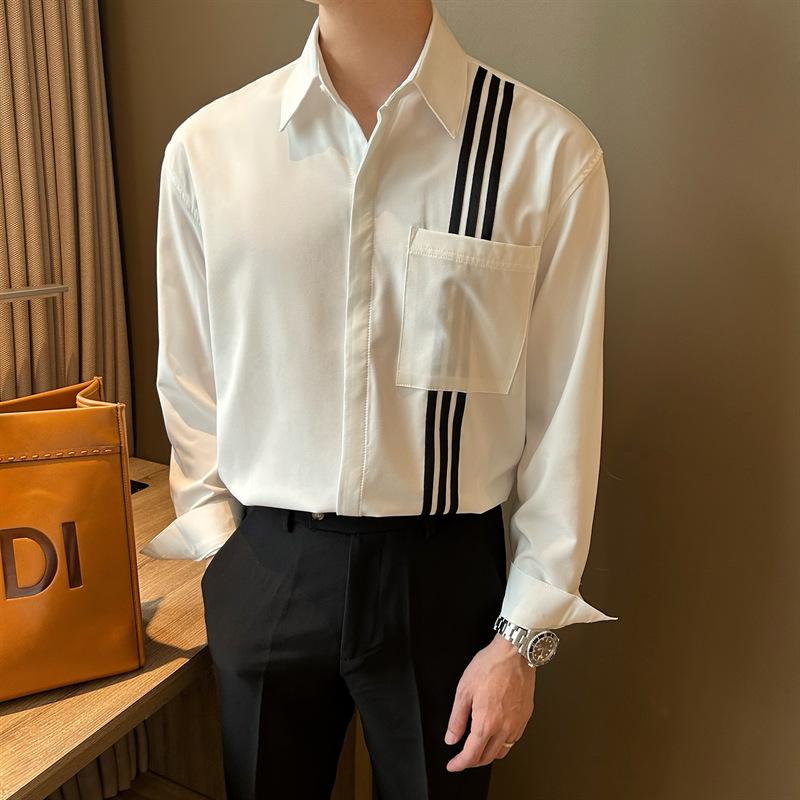 

Мужская легкая полосатая рубашка с длинным рукавом в корейском стиле, модная, свободная, с лентой XXL белый