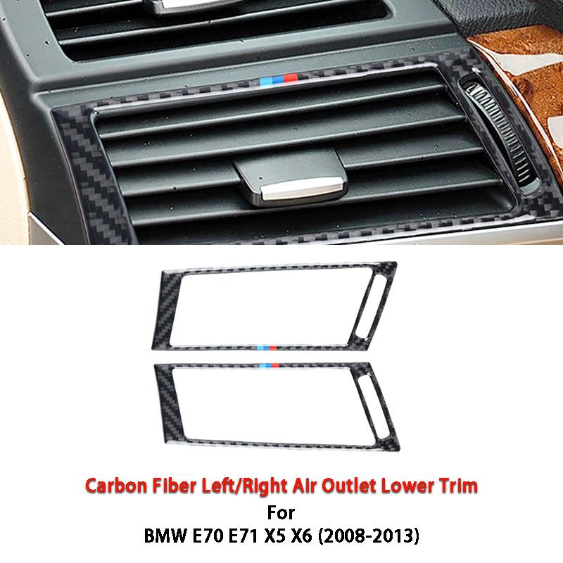 

2 шт., углеродное волокно, левое/правое воздуховыпускное отверстие, нижняя отделка рамы, наклейки, Стайлинг автомобиля для BMW E70 E71 X5 X6 2008-2013, авто 2Pcs