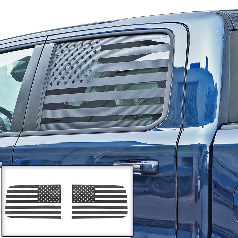 2x US Flag Rear Window Side Trim Stickers Decal for Dodge Ram 1500 2018+ Carbon