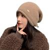 Jesienno-zimowa wełniana czapka damska, duży obwód głowy wyszczupla twarz, ochrona uszu utrzymuje ciepło, dzianinowa ze sznurkiem z imitacji króliczego futra