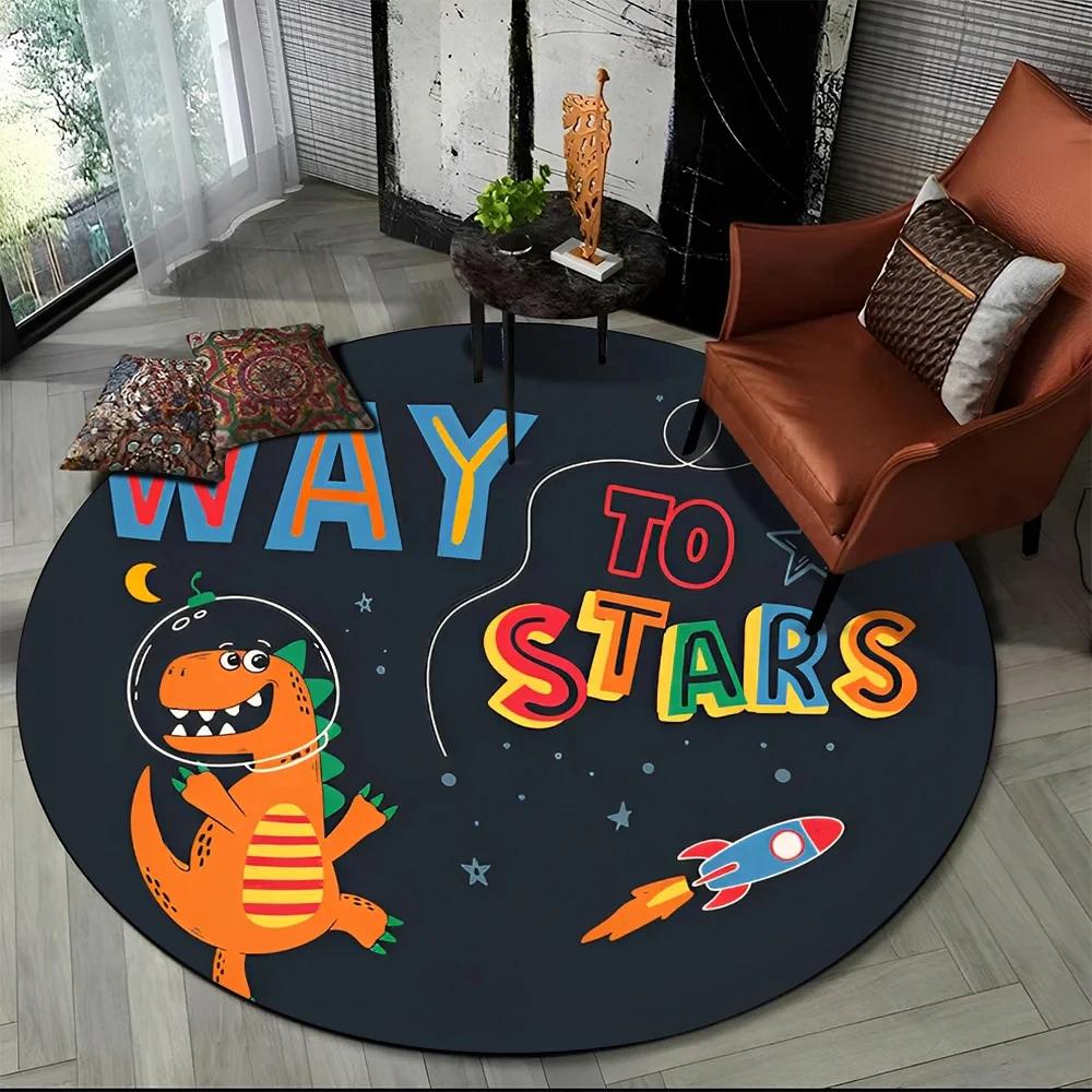 Cartoon Dinosaur Round Carpet Outer Space Cute Dino Area Rug for Living Room Bedroom Sofa Decor Non-slip Children's Crawling Mat