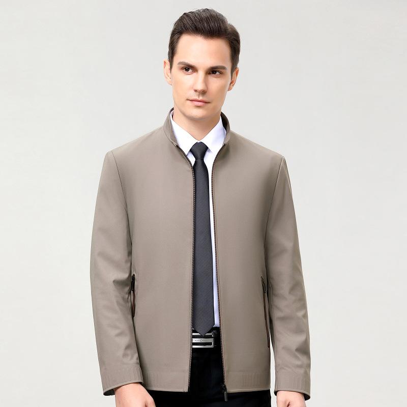 Spring and Autumn Middle-aged Jacket Men's Business Casual Iron-free Civil Servant Top Coat Thin Zipper Jacket Stand Collar