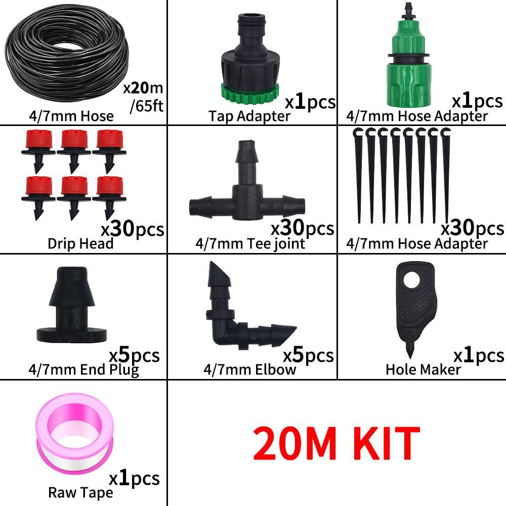 5-20M Micro Drip Irrigation System Kit, Adjustable Drippers & Nozzles for Garden, Patio, Lawn Plant Watering Kits