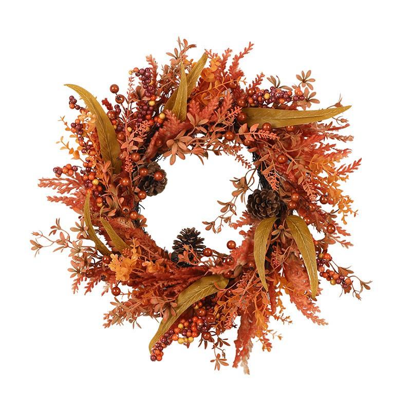 Wreath With Flocked Berries Eucalyptus Leaves Door Hanging Halloween Decor