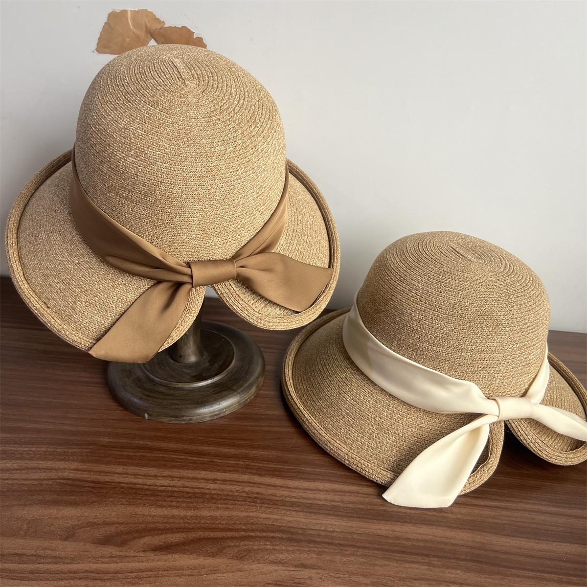 

Versatile Retro Cloche Straw Hat with Ribbon Tie - Ladies Summer Sun Protection M (56-58cm) чёрный
