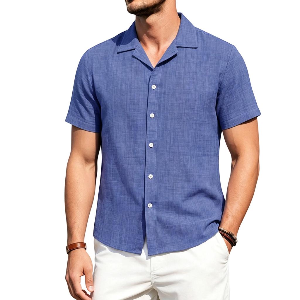 Men's Short Sleeve Shirt Linen Look Button Down Casual Loose Fit Vintage Style Beachwear Summer Top
