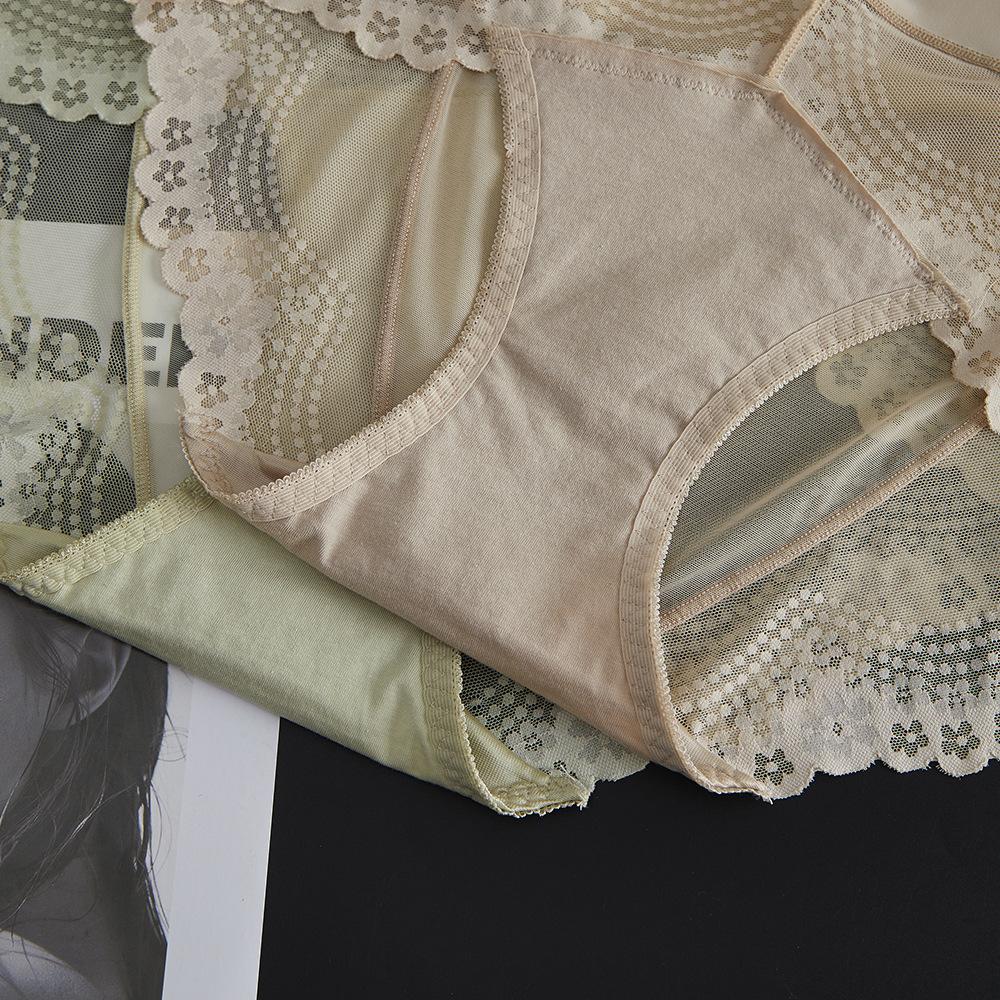 Women's Briefs Lace Sexy Breathable Seamless Ice Silk High Waists Satin Large Size Underwear