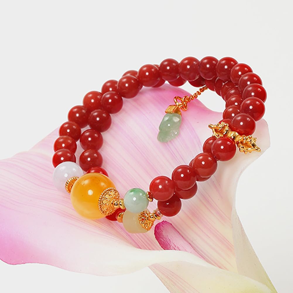 DAZZARRY Red Agate 10mm Double Power Stone Prayer 18K 15mm Natural Good and Fortune Women's Bracelet, Beads, Gold, Amber, Jadeite, Stone, Luck,