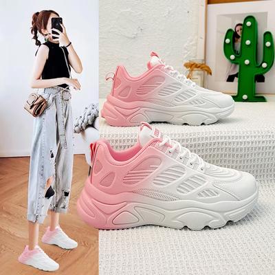 Frühling Neue Papa-Schuhe mit dicken Sohlen Damen Koreanische Version Runde Zehen Farbverlauf Casual Damenschuhe Student Sportschuhe