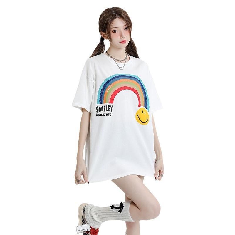 

Футболка для женщин и мужчин того же лета Хлопковая футболка для женщин и мужчин с креативным принтом Свободный и тонкий топ с круглым вырезом и короткими рукавами XL