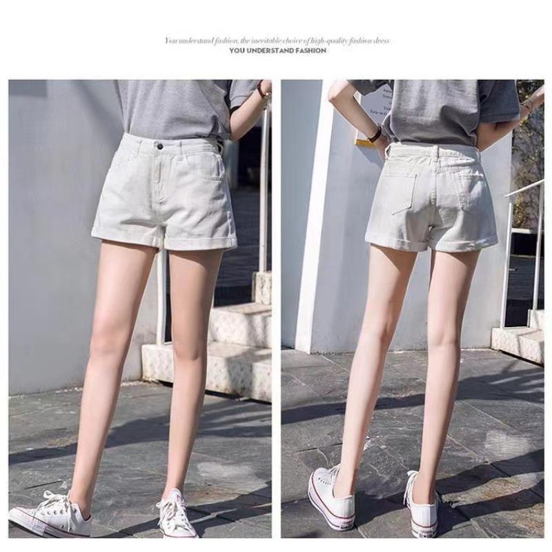 

Черные джинсовые шорты с высокой талией для женщин, летние, студенческие, свободные, кудрявые, чтобы они выглядели стройнее, широкие брюки А-силуэта, корейская версия 3XL