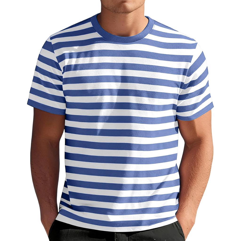 T-shirt a maniche corte a righe da uomo con girocollo, vestibilità classica, top casual, materiale in cotone morbido e confortevole
