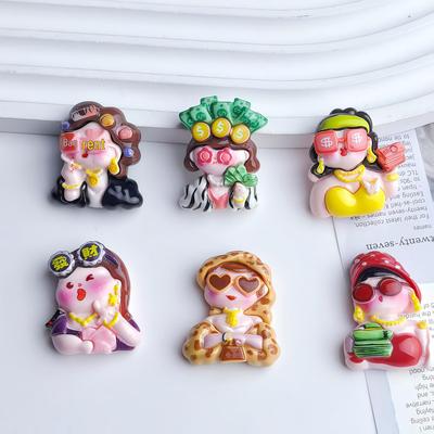 Rich Girl Cartoon Accessories: Phone Lanyard, Keychain Pendant, Hair Clip, Hair Tie, Refrigerator Magnet.