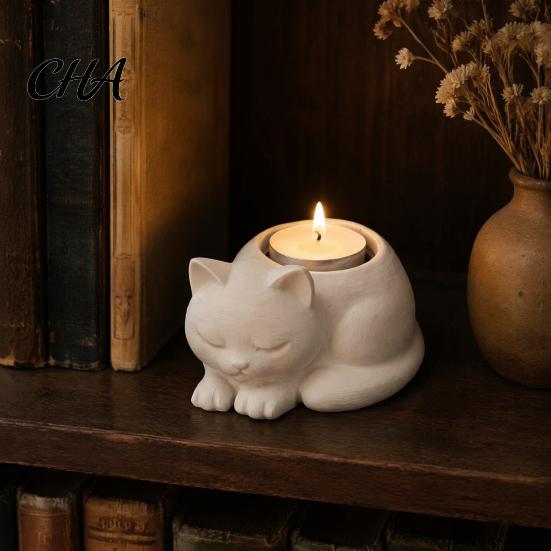 Cartoon Style Candle Stand Cat Holder, Lying Flower Pot for Succulents, Kitten Mini Resin Planter Storage Jar Jar, Creative Animal Home Office Desktop