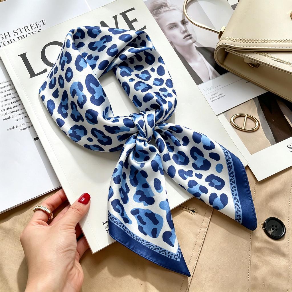 Commuter elegant flower silk scarf women's contrasting color retro printing satin scarf shirt with multi-purpose decorative small scarf