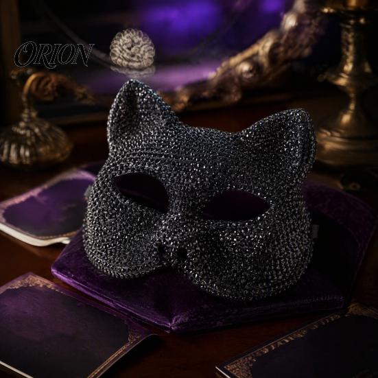 Luxury Rhinestone Costume Mask Full Halloween Mask, Sparkling Skull And Cat Face Carnival Adjustable Elastic Straps for Theme Dances