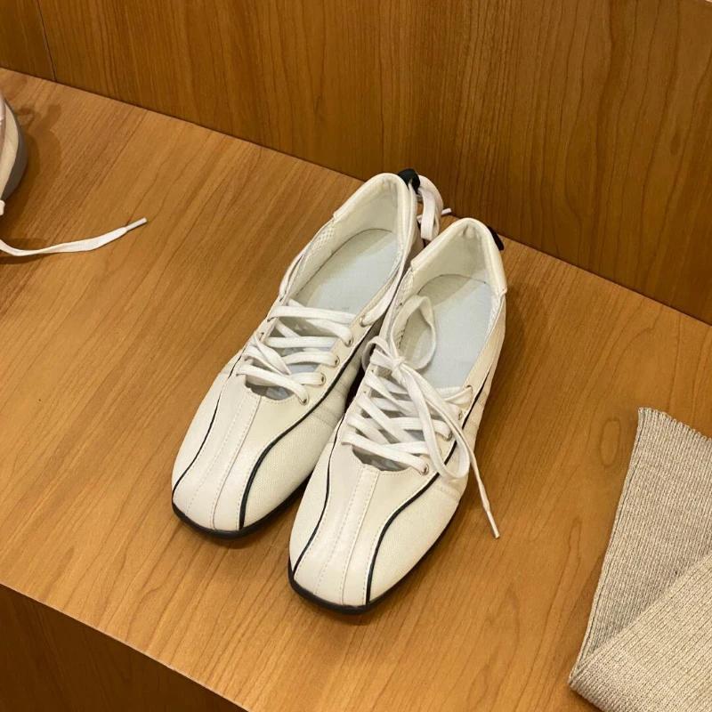 Fashion Women's Ballet Flats Fashion Korean Ballet Style Lace-up Retro Casual Shoes Comfortable Lightweight Ballet Sneakers