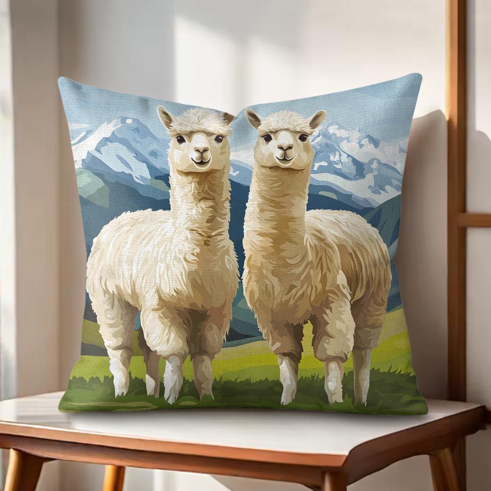 Classic Alpaca Cushion Cover Natural Linen Organic Fabric DoubleSided Printing Couch Pillow Covers Home Decor