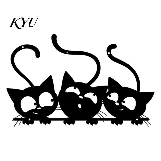 Decorative Metal Cat Figures Black Wall Art, Cartoon Kitten Silhouette Decoration, Playful Sign Sculpture for Lovers, Minimalist Room Living