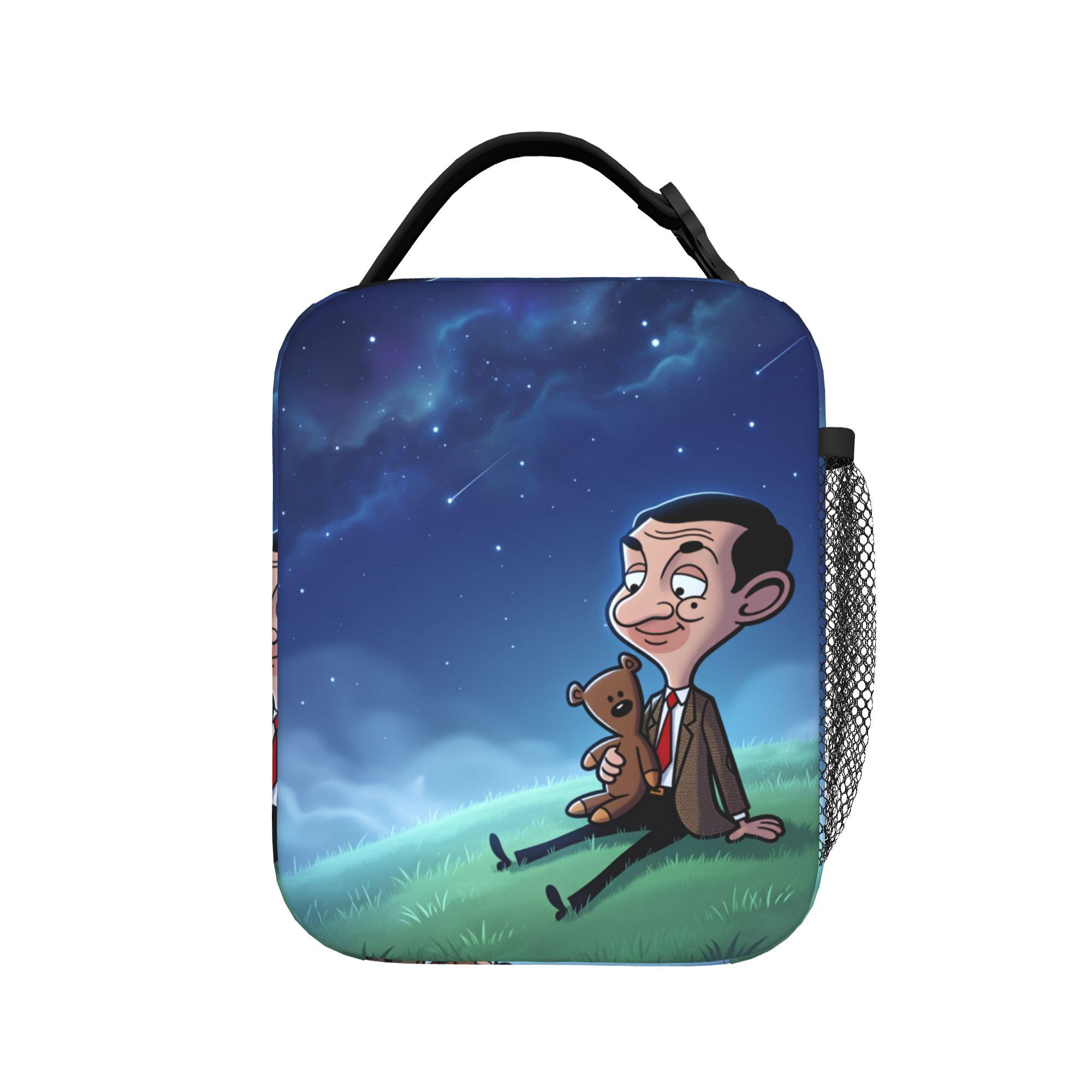Mr Beans Cartoon Lunch Bag  Retro Lunch Box Travel Convenient Thermal Tote Handbags For Unisex Oxford Graphic Design Cooler Bag One Size