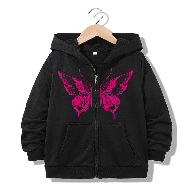 Sudadera con capucha y cremallera de moda para niños, sudaderas casuales divertidas con letras de mariposa, chaquetas para niños y niñas, sudaderas con cremallera, ropa para niños