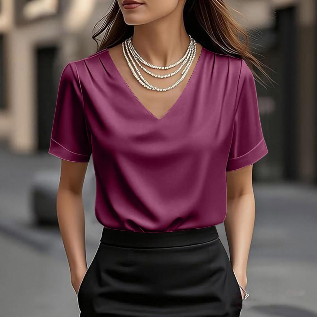 Dámské topy s fleky Halenka s krátkým rukávem Trička s výstřihem do V Business Casual Outfity