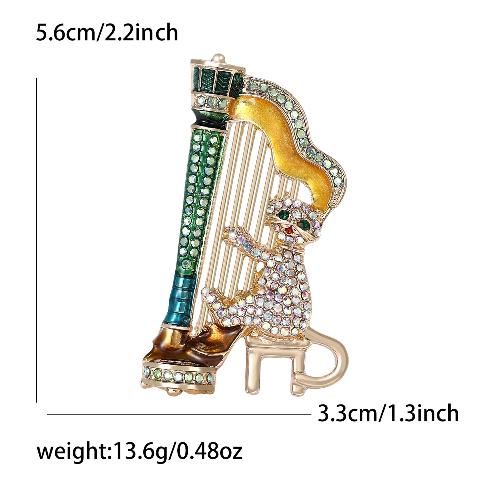 

Creative Music Cat Brooch Playing Harp Musician Rhinestone Cute Cartoon Pin Animal Pins Jewelry Gift