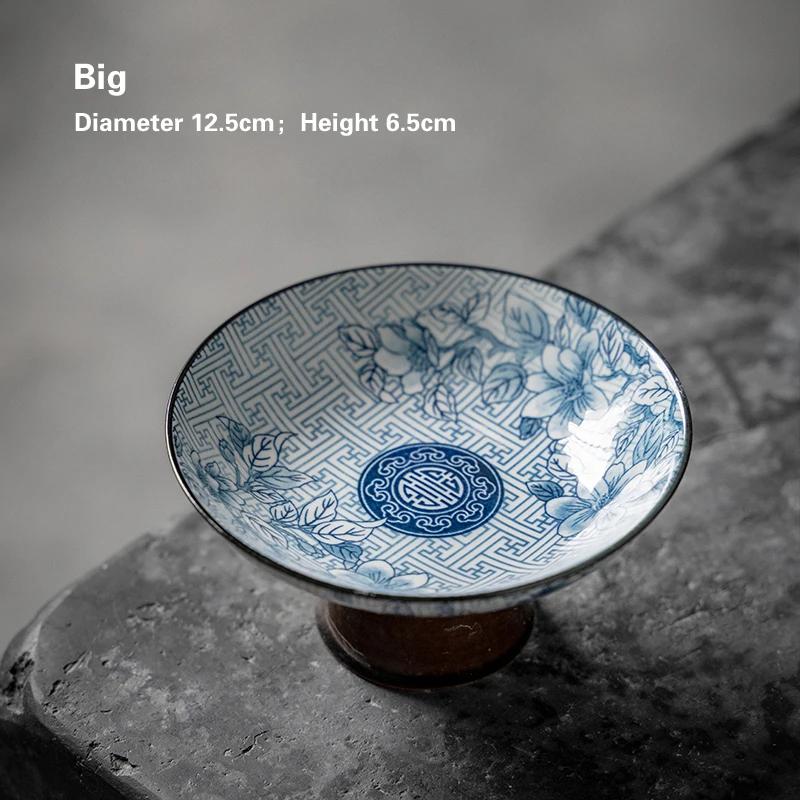 Living Room Household Snacks Tribute Plate Bowl Light Luxury Tea Table Blue and White Ceramic High Foot Tea Tray Fruit Plate