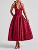 2026 Women's Exquisite Jacquard Halter Deep V High Waist A-line Dress