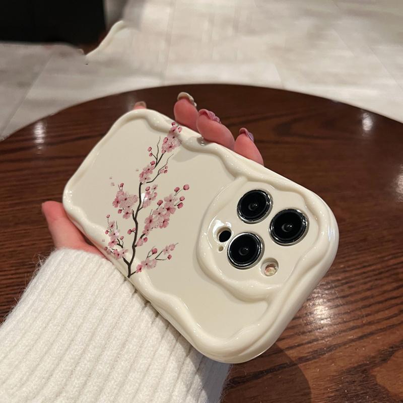 Pink cherry blossom TPU pattern mobile phone case suitable for iPhone17 16 15 14 13 12 11Pro/ Max /Plus anti-fall and shockproof
