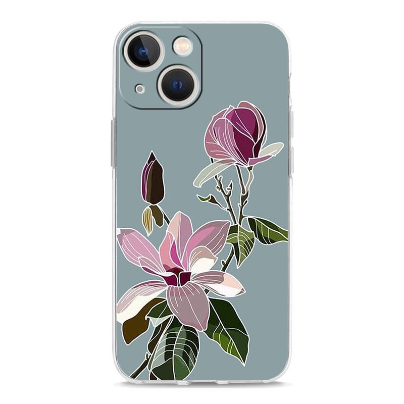 Phone Case For iPhone 15 14 13 12 Mini 11 Pro Max XS X XR 7 8 Plus Clear Shockproof Silicone TPU Cover Flower