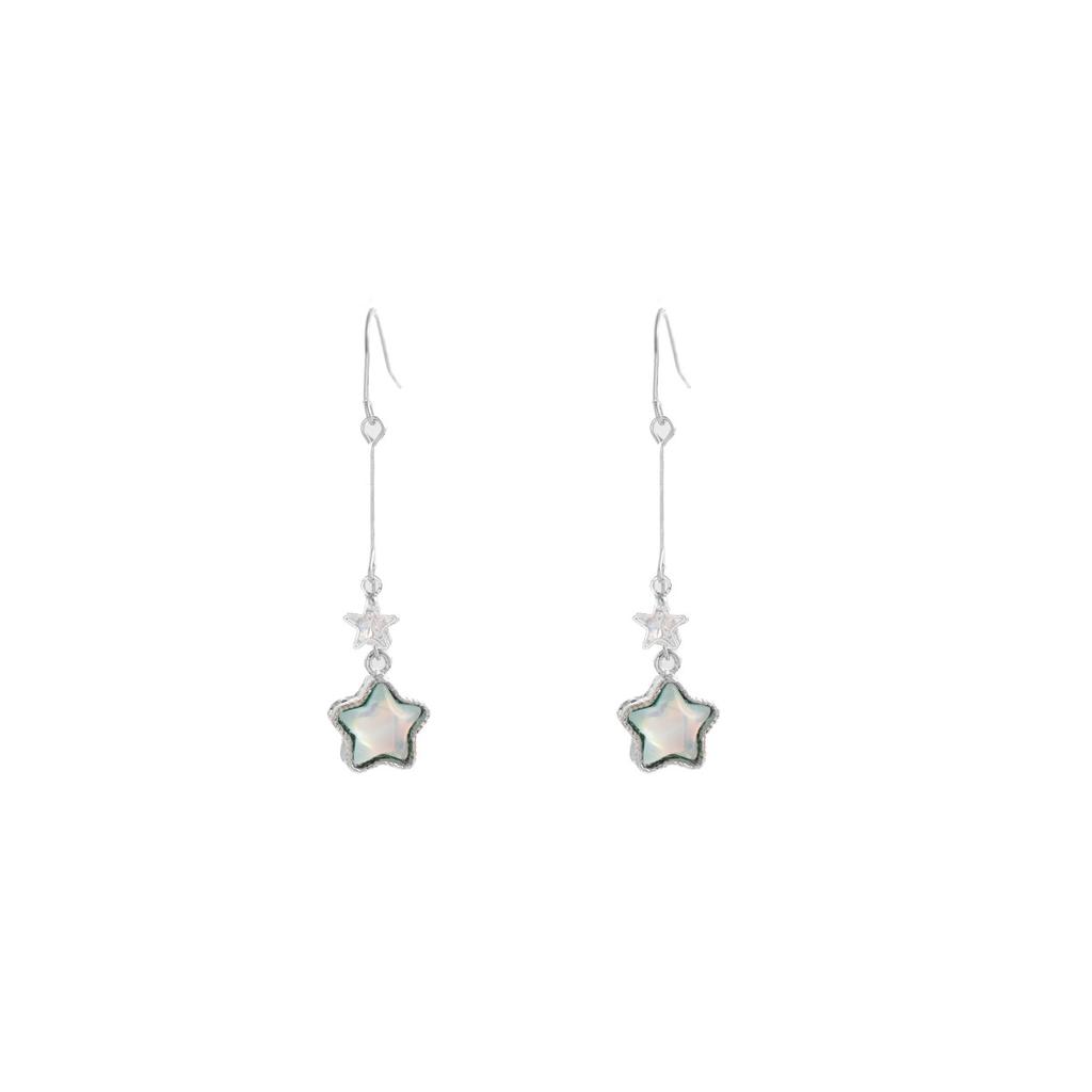 Super Fairy Diamond Gradual Change Blue Five-Pointed Star Fringed Earrings Women'S Fashion Temperament Sweet Exquisite Earrings