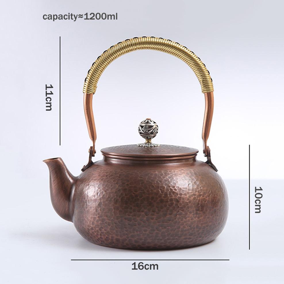 Chinese-Style Red Copper Kettle, Hand-Hammered Boiling Water Pot, Healthy Tea Kettle, Household Copper Teapot, 1200/1400Ml