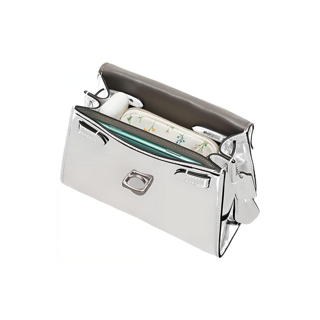 Coach Sammy 22 Solid Color Letter Logo Push Lock Leather Bag Women Shoulder Bag Metallic-Silver CM538-LHSLV