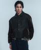 Rowdy Vegan Suede Mix Fitted Varsity Jacket_Black
