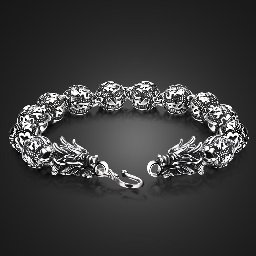 

Браслет мужской в национальном стиле ретро с бусинами в виде дракона и Будды, национальный стиль, гальваническое покрытие белой медью, родиевое покрытие, двойной кран 19
