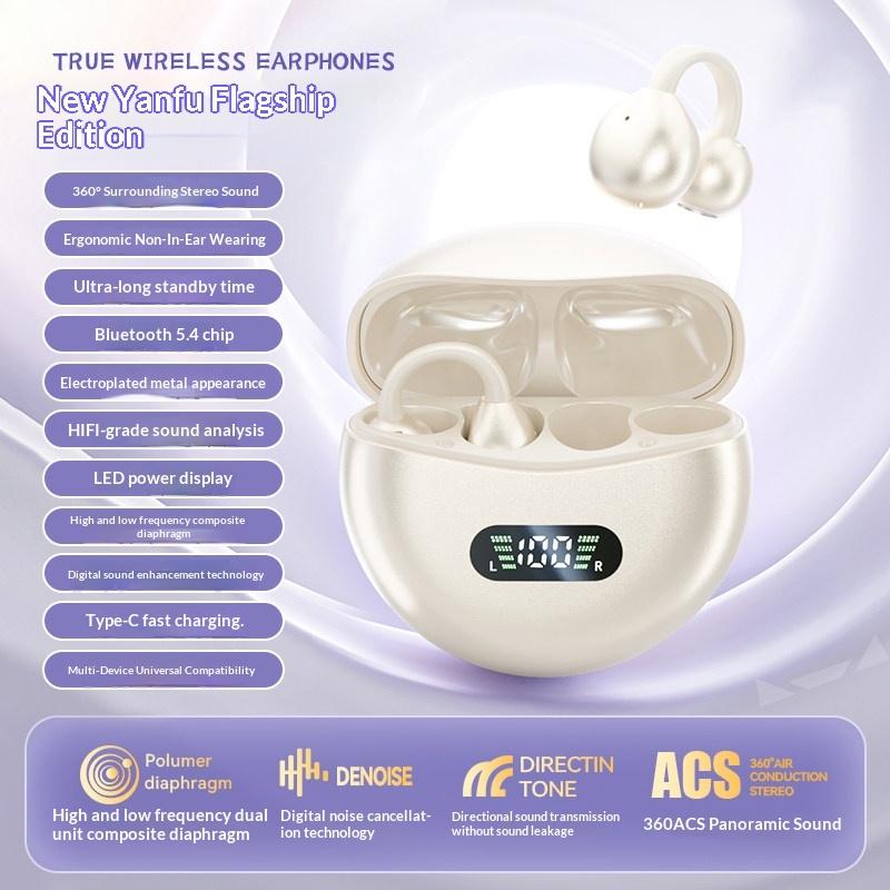New M79 Earphones Wireless Bone Conduction HIFI Bluetooth 5.4 Earbuds Clip On Ear With Mic Digital Display Waterproof Sport