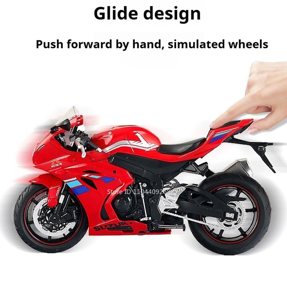 1:12 SUZUKI GSX-R1000 BMW R1250GS Motorcycle Model Toy Car Linkage Steering Retractable Tripod Alloy Diecast Models Kids Toys