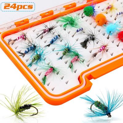 24 pezzi Esche da Pesca a Mosca a Forma di Farfalla Mosche Secche Amo Esca per Persico Salmone Trota Scatola Impermeabile