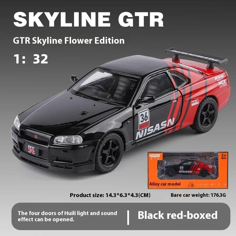 

Модель автомобиля GTR Skyline Alloy в масштабе 1/32 со светодиодными огнями и звуковыми эффектами, идеальная игрушка для детей, коллекционная гоночная машина чёрный/красный