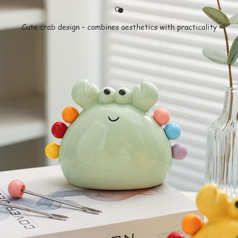 Crab Fruit Fork Set With Ceramic Holder - Stainless Steel Dessert Forks & Cute Storage Jar Kit