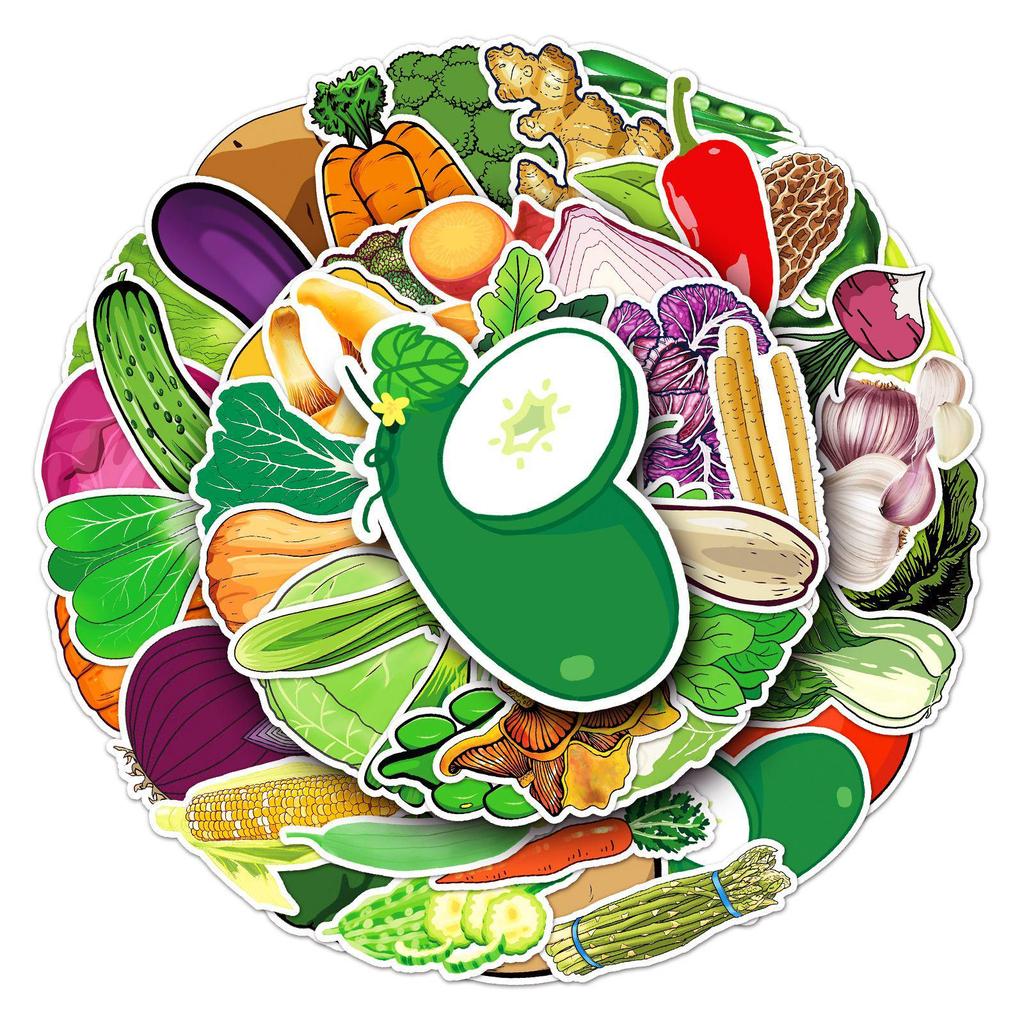 50 Waterproof Vegetable-Themed Stickers: Perfect for Decorating Luggage, Scooters, Computers, Tablets, and Water Bottles