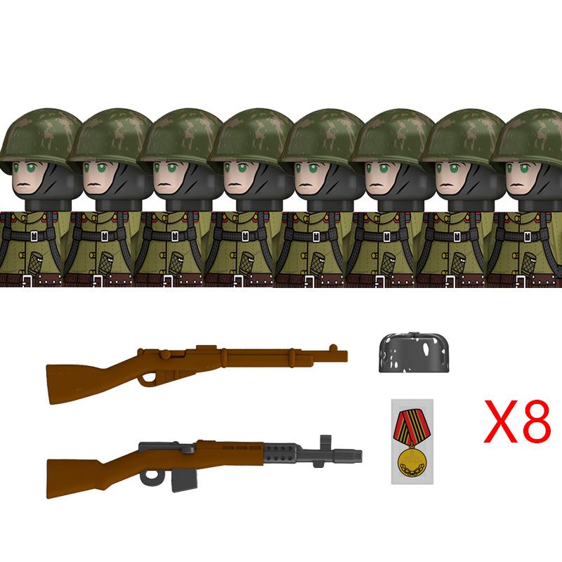 Military WW2 Russia Soldiers Figures Building Blocks Army Infantry Soviet Union Warrior Officer Military Weapons Bricks Toys Kid