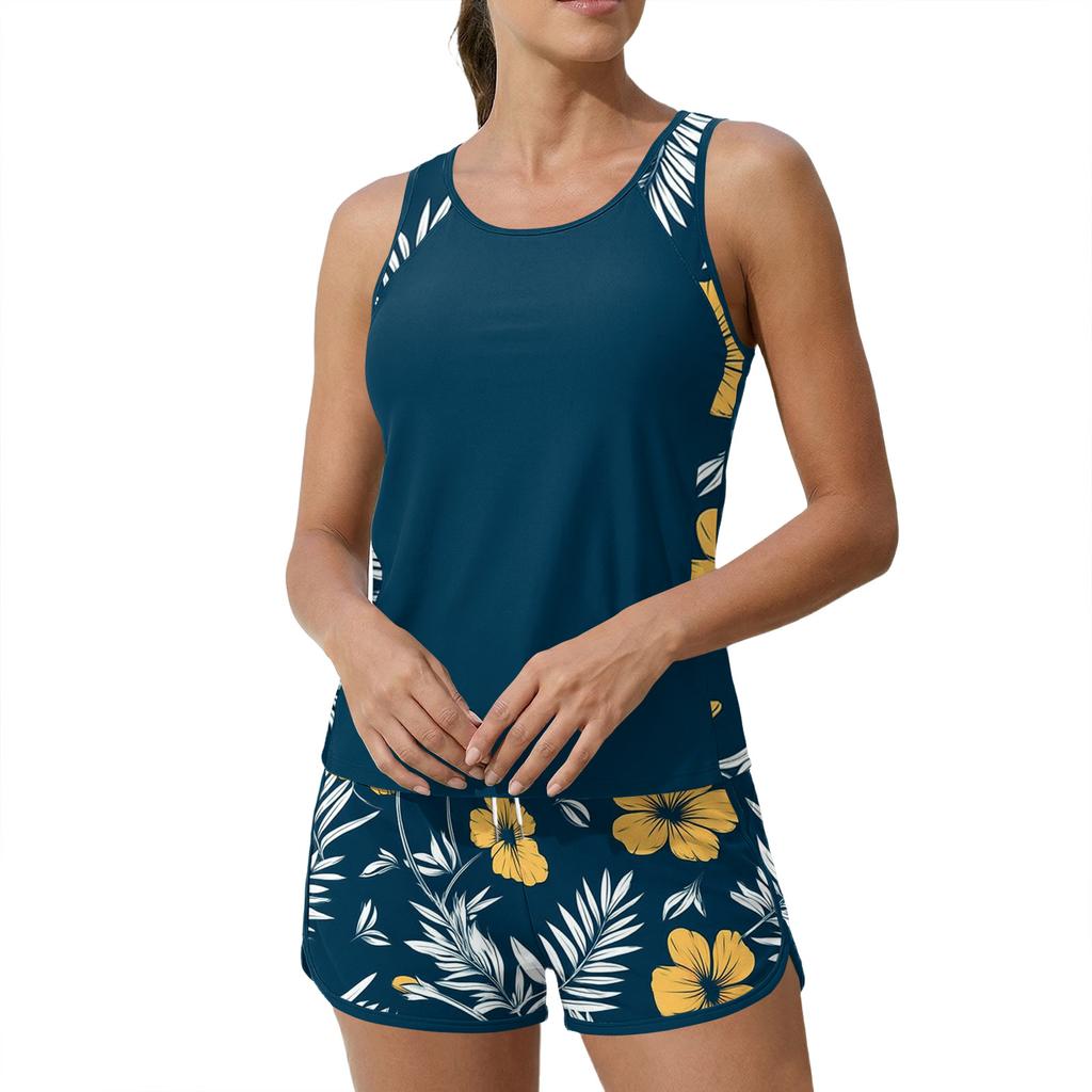 Women’s Two Piece Tankini Swimsuit Set with Sleeveless Top and Printed Shorts Quick Dry Lightweight Fabric