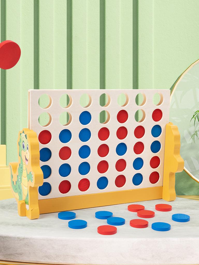 Klassisches Holz-Vier-Gewinnt-Gitter, 4 in einer Reihe Spiel mit Dinosaurier-Basis, Strategie-Familienbrettspiele für 2 Spieler, Eltern-Kind-Spiel