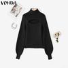 VONDA Women Turtleneck Long Sleeve Cutout Casual Fitted Knitwear Sweaters Jumpers