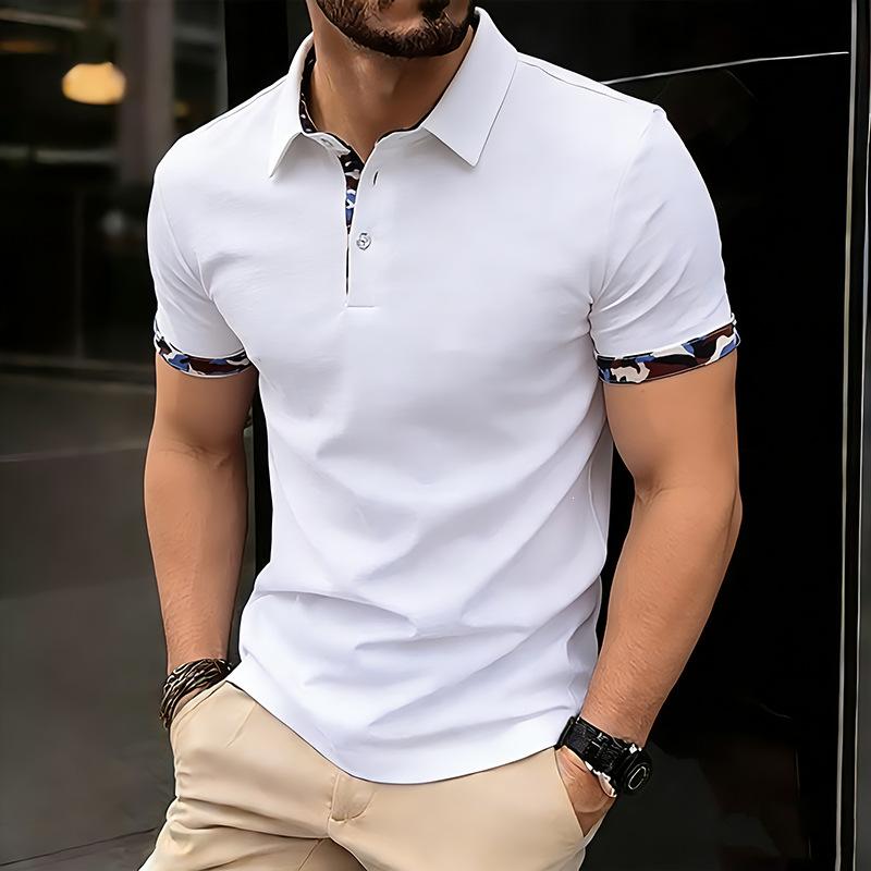 Mens Casual Contrast Color Turn Down Collar Short Sleeve Polo Shirt S