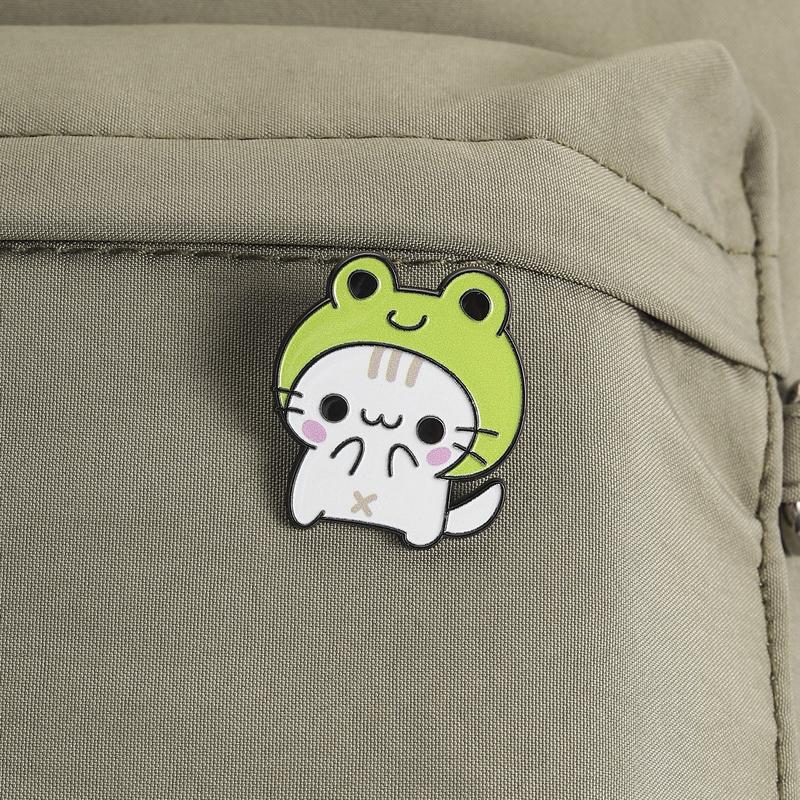 Cozy Chonky Cat Enamel Pins Set Cartoon Cat Brooches Frog Hat Tabby Cat Lapel Badges Jewelry Accessories Gifts For Girls