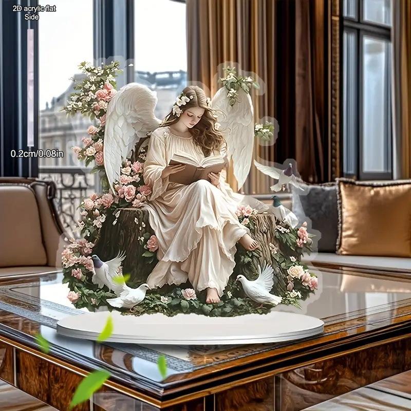 Angel Fairy Reading Decor, Floral Accents, Colorful Attractive Sign Ornament, for Porch Entrance Cabinet Bookshelf Bedroom Home Decoration, Home Tabl